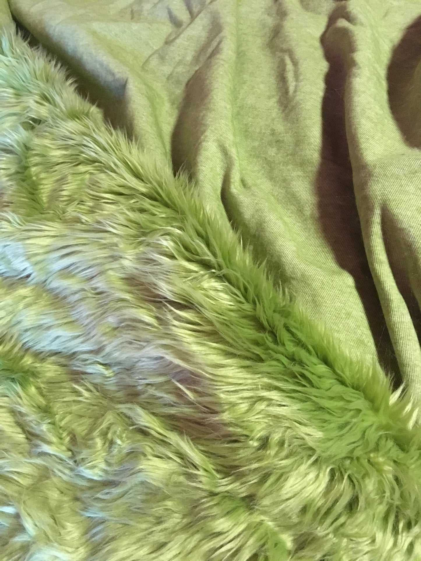 OLIVE GREEN Long Pile Faux Fur